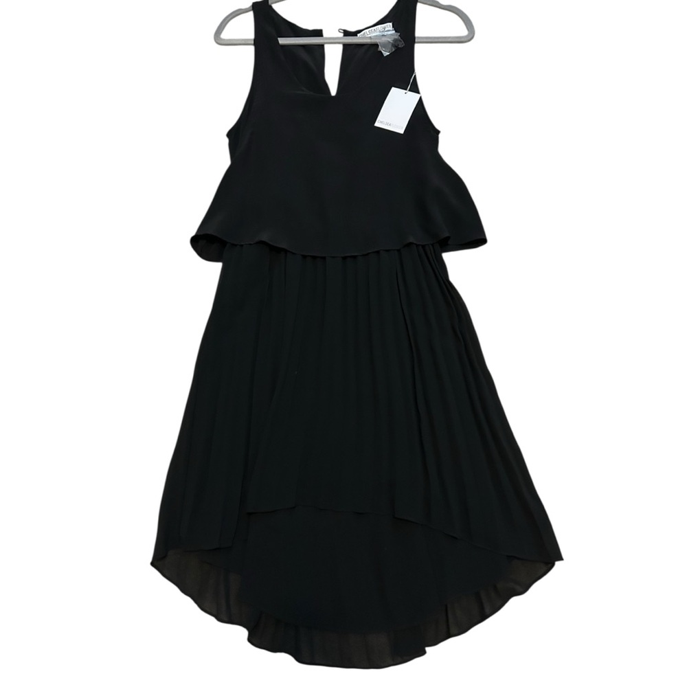 CHELSEA FLOWER NWT Black Sleeveless Flounce Top Silk Blend Hi-Lo Dress XS